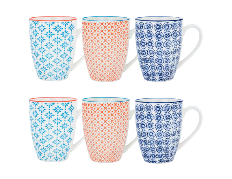 Nicola Spring Patterned Coffee Tea Mugs - 360ml - 3 Designs - Set of 6