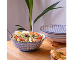 Nicola Spring Japanese Hand Printed Ramen Noodle Soup Bowls - Large 20cm Serving Bowls - 3 Colours - Set of 6