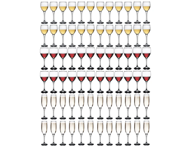 Argon Tableware Red, White & Champagne Glasses - 72 Piece Party Pack Set - 340ml, 245ml, 220ml