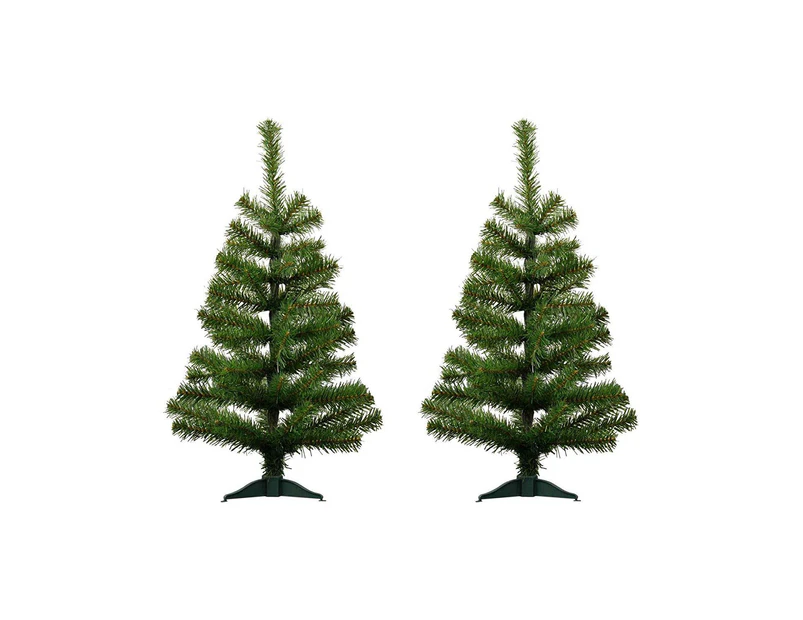 Harbour Housewares 60cm Artificial Pine Christmas Tree with Stand - Green - Pack of 2