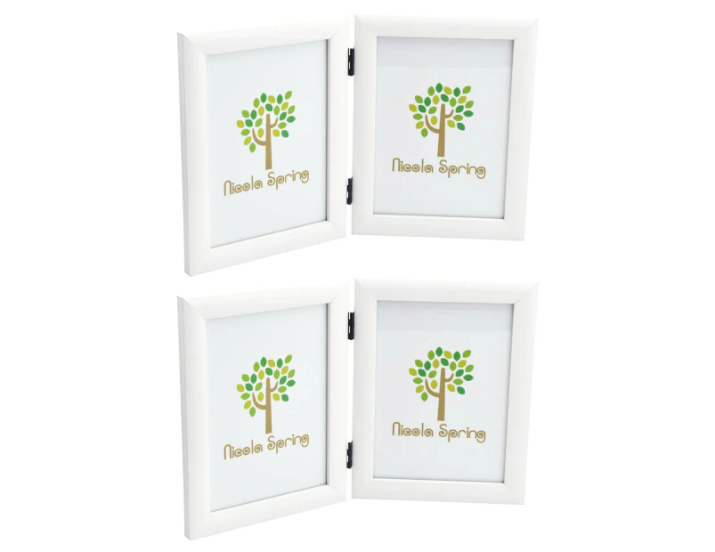 Nicola Spring Double 2 Photo Freestanding Hinged Folding Multi Picture Photo Frame - White - for 5x7" (13x18cm) Photos  - Pack of 2