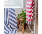 Nicola Spring 100% Turkish Cotton Towels | Beach Bath Gym Sauna | Hammam Peshtemal Fouta Style Throw Sheet - Blue / Red Stripe - Set of 2