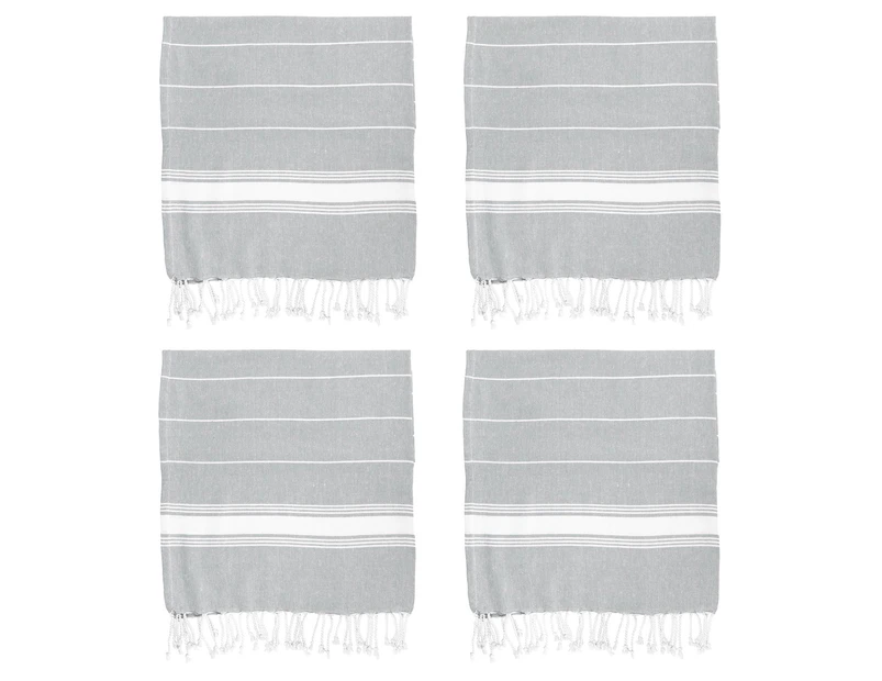 Nicola Spring 100% Turkish Cotton Towel Set | Beach Bath Gym Sauna | Hammam Peshtemal Fouta Style Throw Sheet - Grey - Pack of 4