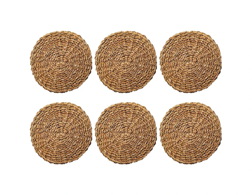 Argon Tableware Woven Water Hyacinth Weave Placemats - Sea Grass - Set of 6