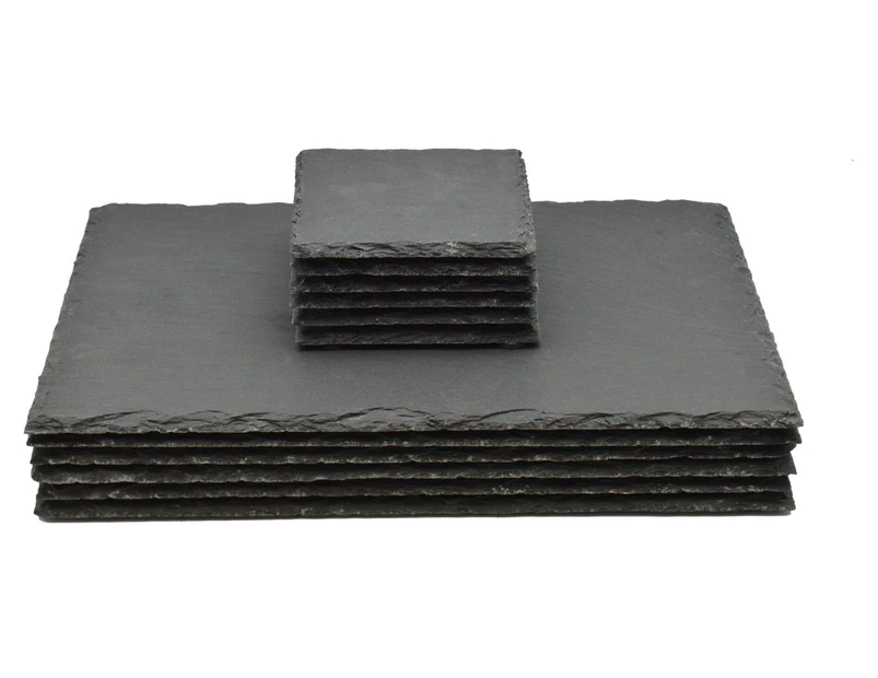 Argon Tableware Square and Rectangular Natural Slate Placemat Set - 6 Coasters & 6 Placemats