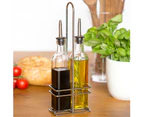 Argon Tableware Set of 2 Olive Oil / Vinegar Bottle Set With Stand - 250ml Bottles