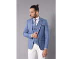 Wessi Slimfit 3 Piece Double Breasted Blue Plaid Mens Suit