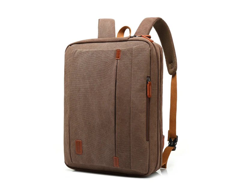 CoolBELL 17.3 Inches Convertible Laptop Messenger Bag Shoulder Bag Canvas Backpack-Canvas Coffee