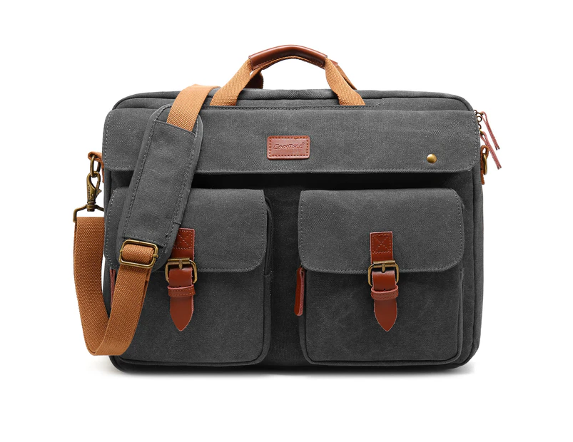 CoolBELL 17.3 Inch Convertible Messenger Bag Backpack-Canvas Grey