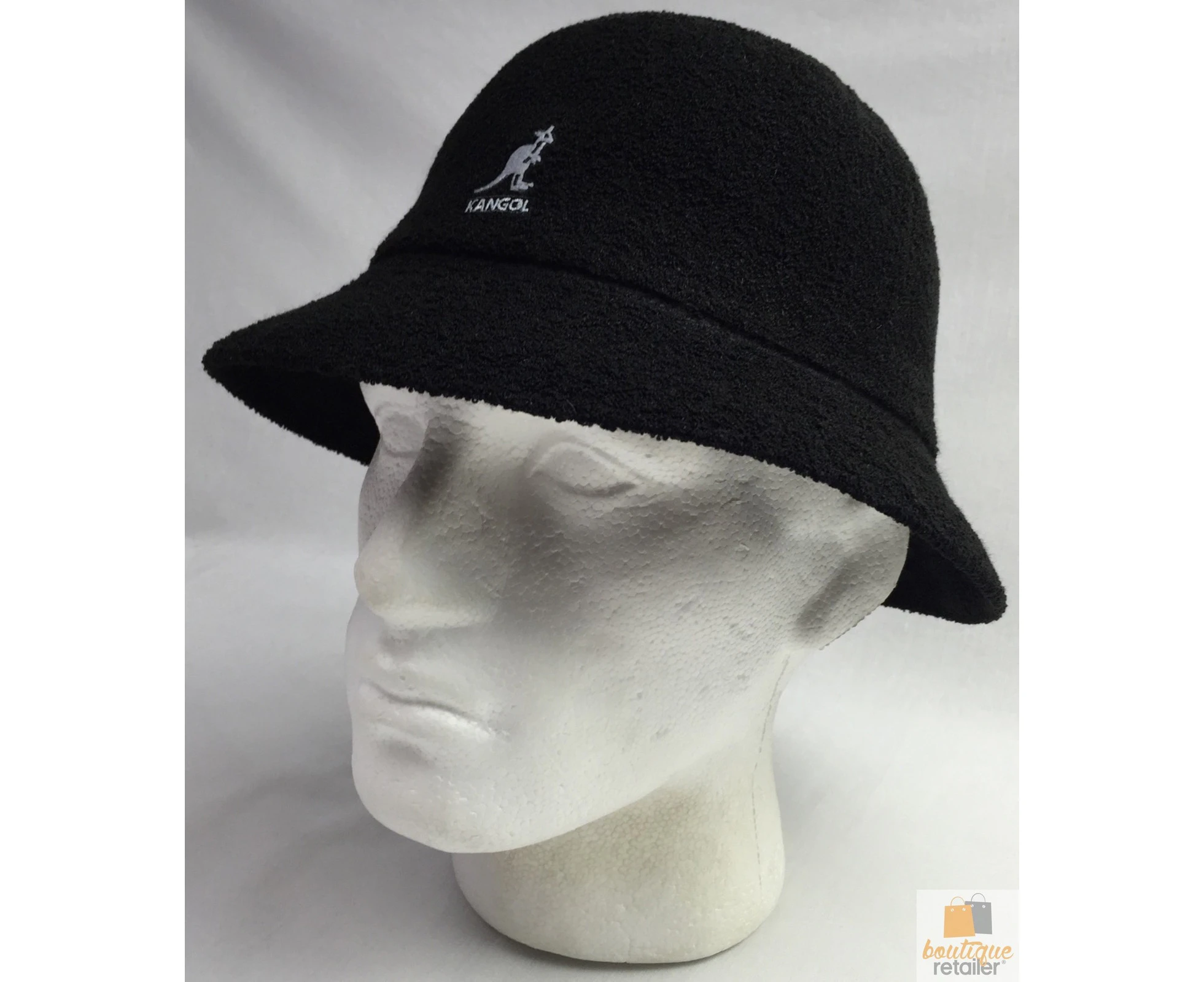 Kangol Bermuda Casual Bucket Hat Terry Towelling Summer Sun Brim Cap - Black - Black