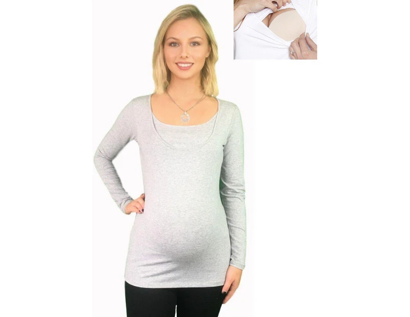 Maternity & Nursing Long Sleeve Tee - Grey