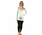 Maternity Long Sleeve Cotton Top With Side Ruching - Grey