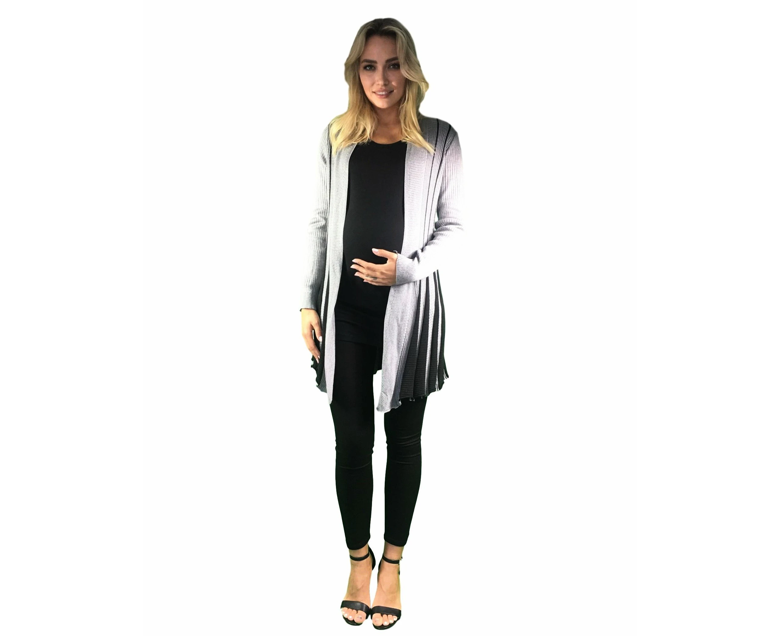 Knitted Maternity Waterfall Cardigan - Black & Grey