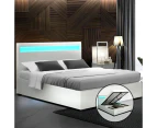 Artiss Bed Frame Queen Size LED Gas Lift White COLE