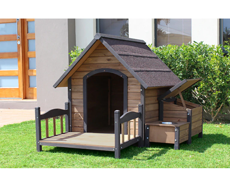 Brunswick A-Frame Dog Kennel (x-large) Package with XL Patio, Storage unit and Bowl