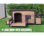 Brunswick Flat Roof Dog House (x-large) Package with XL Patio, Storage Unit and  Bowl
