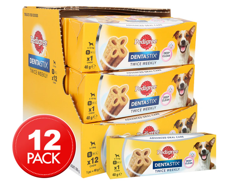 12 x Pedigree DentaStix Twice Weekly Small Dog Dental Care Chews 40g