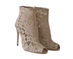 Dolce & Gabbana Beige Leather Cotton Lace Booties
