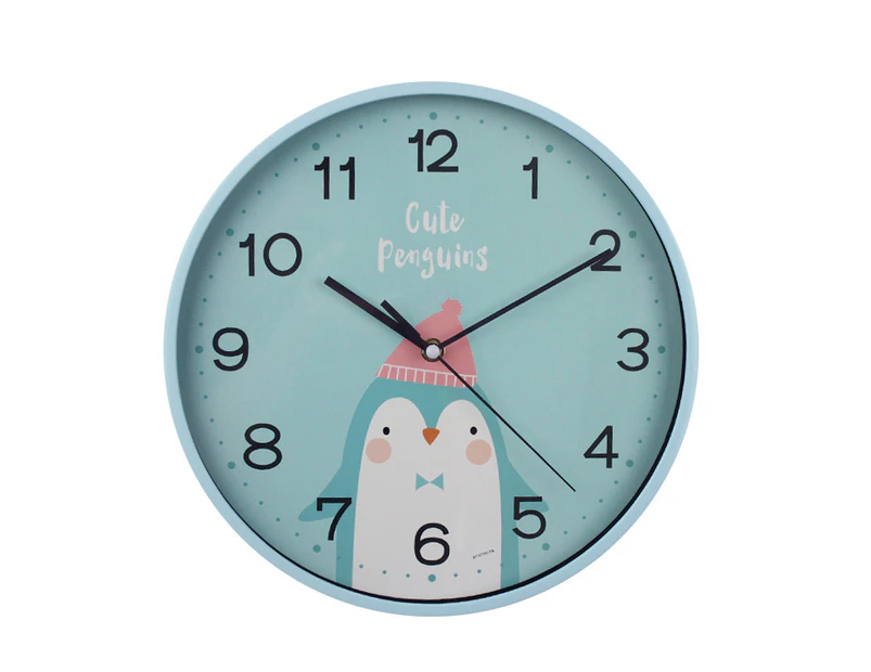 Cartoon Penguin Silent Round Wall Clock - Blue