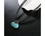 Ear Studs Necklace December Birthstone Sets Retro Turquoise Oval Gem Leather Rope Necklace Earring Sets for Women