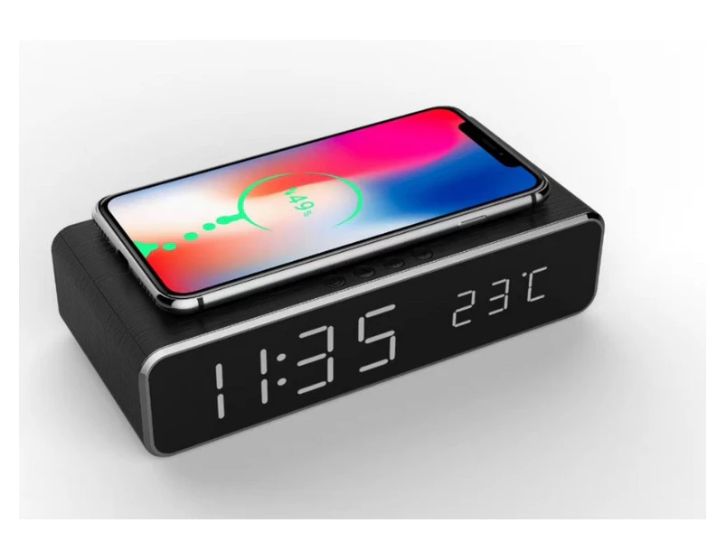 2-in-1 LED Alarm & Wireless Charging Station for Iphone and Android - Black (AU Stock)