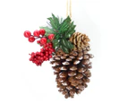 2x Christmas Hanging Snow Pine Cones w Red Berries Leaves Natural Craft Decor