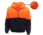 HI VIS Safety Full Zip Thick Sherpa Fleece Hoodie Workwear Jacket Jumper Winter - Fluro Orange / Navy