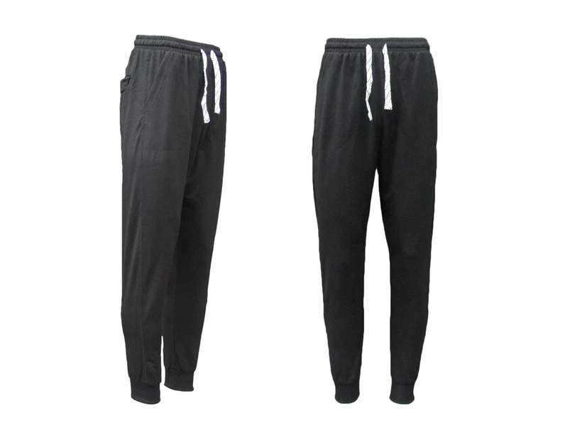 New Men's Slim Cuffed Hem Trousers Plain Track Sweat Pants Suit Gym Casual Sport - Black