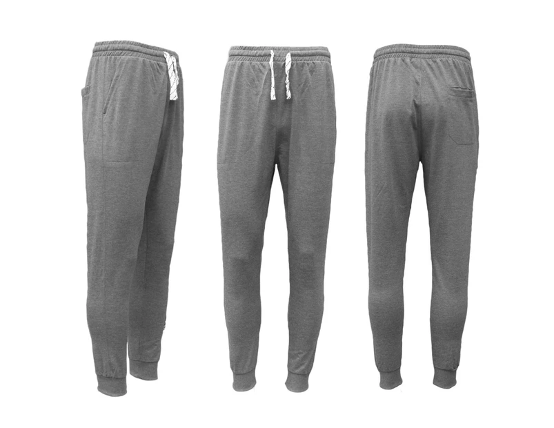 New Men's Slim Cuffed Hem Trousers Plain Track Sweat Pants Suit Gym Casual Sport - Dark Grey