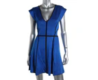 French Connection Womens Contrast Trim V-Neck Blue/Black Sweaterdress