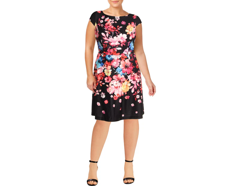 Adrianna Papell Womens Plus Spring In Bloom Floral Fit & Flare Casual Dress