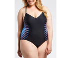 LaSculpte Women's Metamorphosis Tummy Control Plus Size One Piece Swimsuit with Cross Straps & Moulded Cups - Black