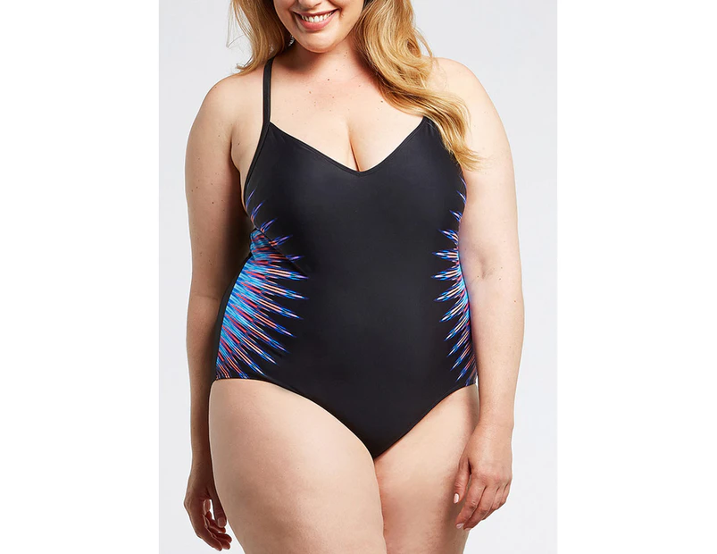 LaSculpte Women's Metamorphosis Tummy Control Plus Size One Piece Swimsuit with Cross Straps & Moulded Cups - Black