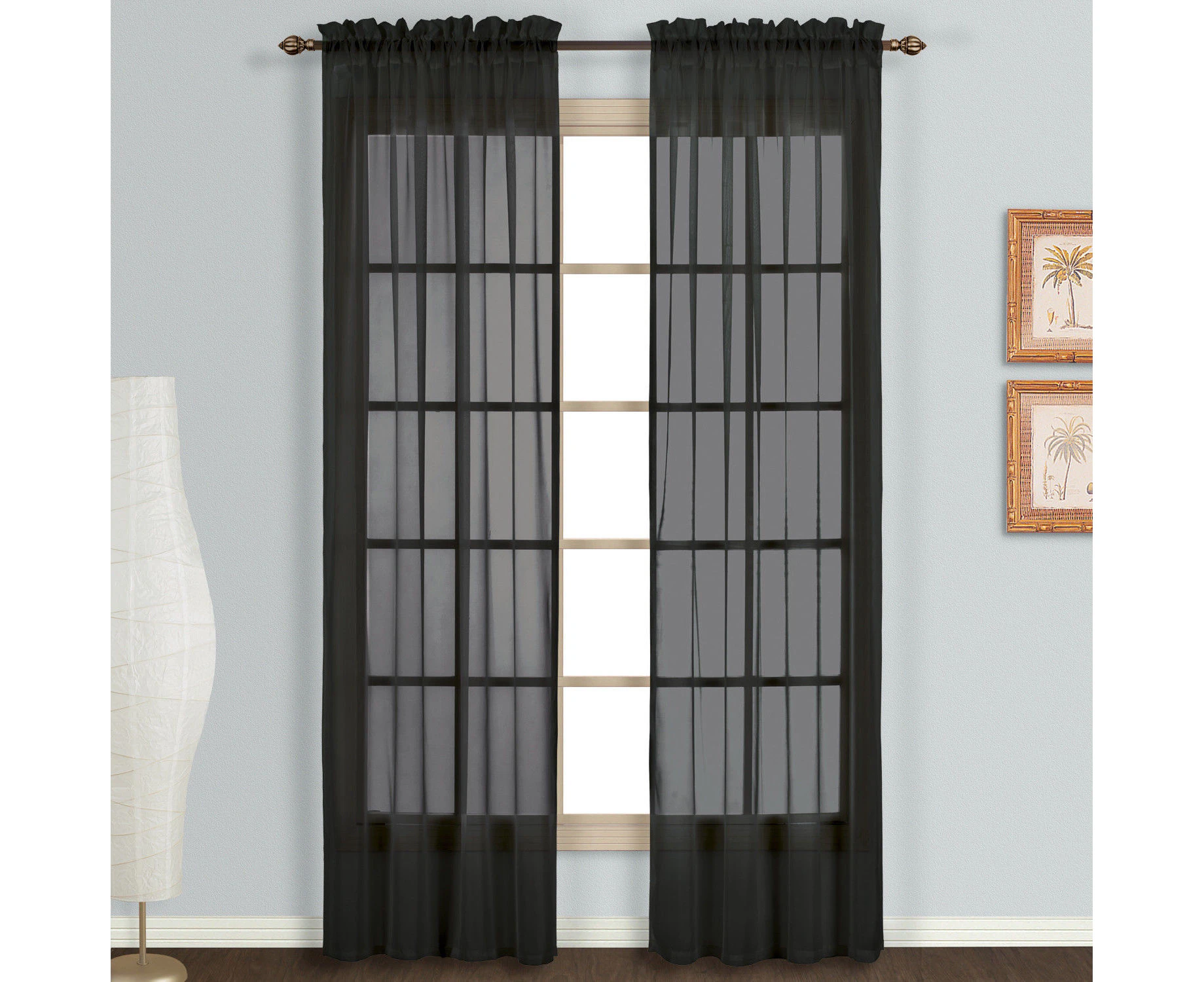 Black Sheer Rod Pocket Curtain Voile Drapes 1 Panel