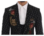 Dolce & Gabbana Black Crystal Roses Martini 3 Piece Suit