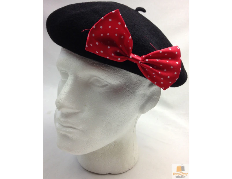 Kangol Disney Anglobasque Beret With Bow Ties 100% Wool Limited Edition - Black - Black