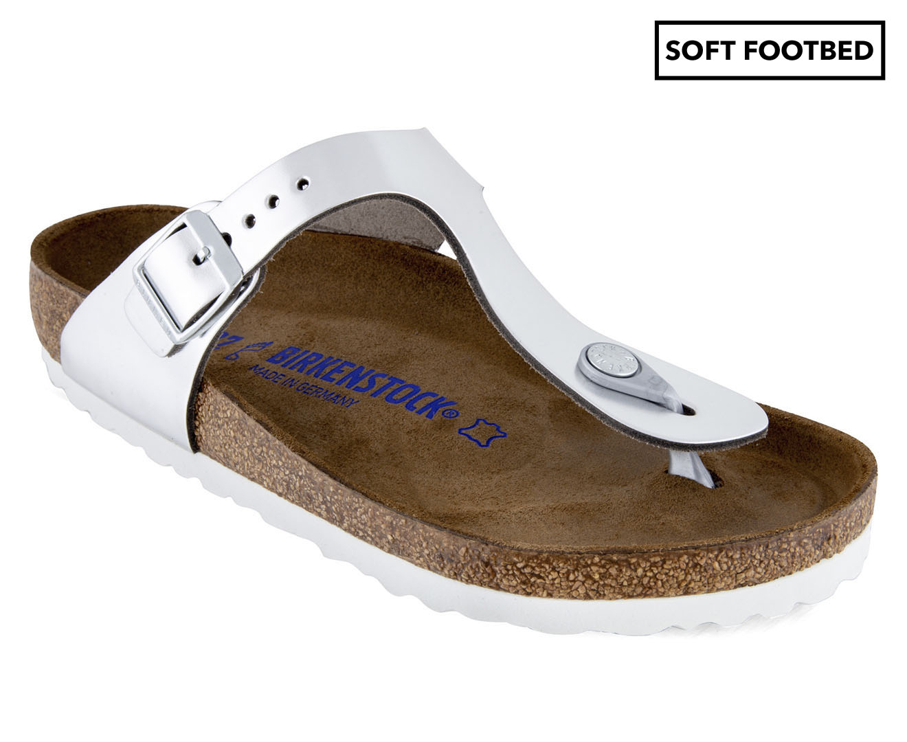 Birkenstock gizeh best sale silver soft footbed