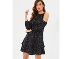 Calli Women's Chairete Cold-Shoulder Shift Dress - Black Polka-Dot