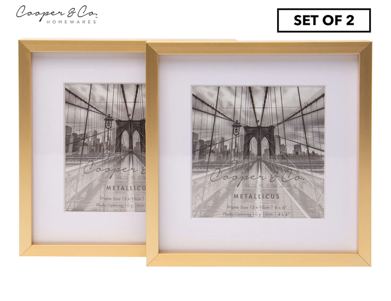 Set of 2 Cooper & Co. 6x6" Premium Metallicus Metal Photo Frames - Gold