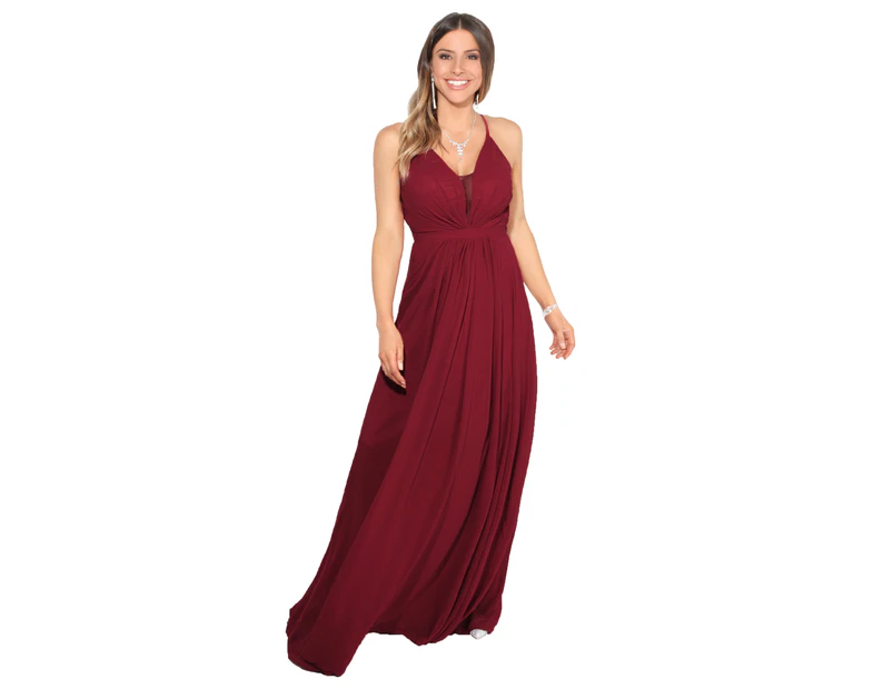KRISP Womens Halterneck Backless Maxi Dress - Red