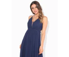 KRISP Womens Halterneck Backless Maxi Dress - Blue