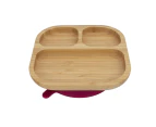 Tiny Dining Children's Bamboo Dinner Feeding Plate with Stay Put Suction - Segmented - Red