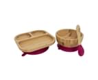 Tiny Dining Children's Bamboo Tableware Feeding Set - Plate Bowl Spoon with Stay Put Suction - Red 1