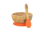 Tiny Dining Children's Bamboo Cereal / Dessert Bowl with Stay Put Suction & Soft Tip Spoon - Orange