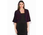 KRISP Womens 3/4 Sleeve Sparkly Lurex Bolero - Purple