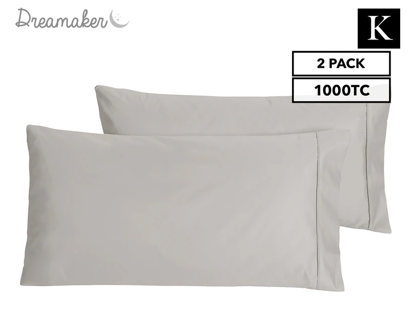 Dreamaker 48x90cm 1000TC Cotton Sateen King Pillowcase Twin Pack - Oyster