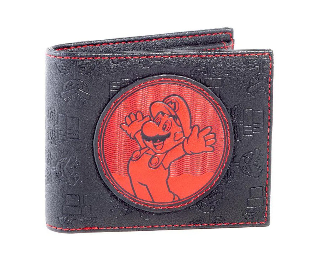 Nintendo - Red Mario Patch Men's Bi-Fold Wallet - Black/Red