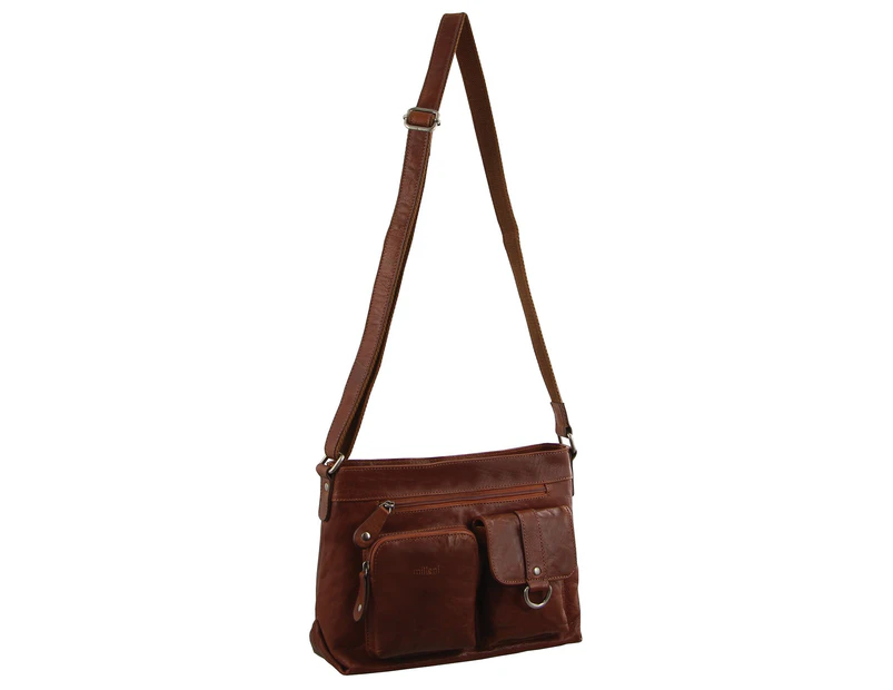 Milleni Ladies Cross Body Bag Soft Leather Sling Bag 3 Colors - Chestnut