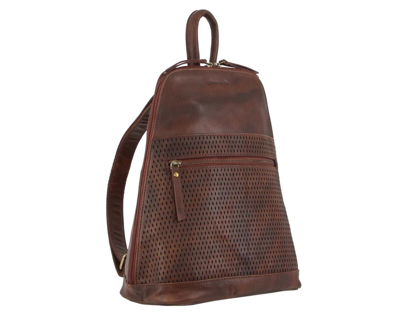 Pierre Cardin Perforated Leather Backpack (PC3115) - Chocolate