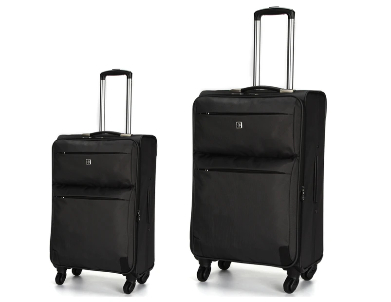 Swiss Luggage Suitcase Lightweight with  4 wheels 360 degree rolling SoftCase 2-Piece Set SN8918A&B-Black